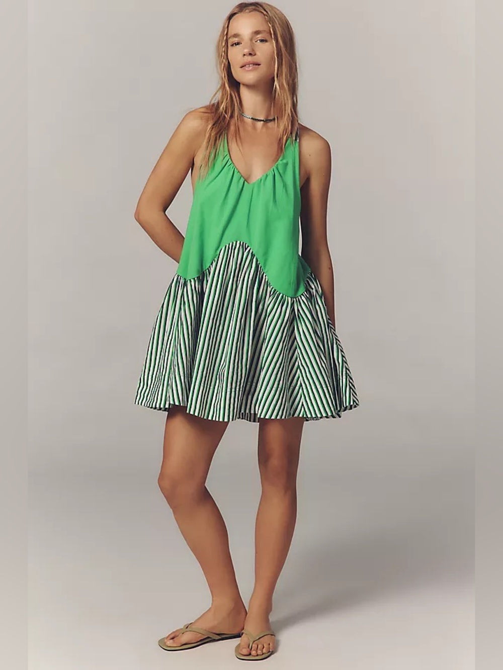 Anthropologie Daily Practice Green Striped Spring Fling Mini Dress NWOT